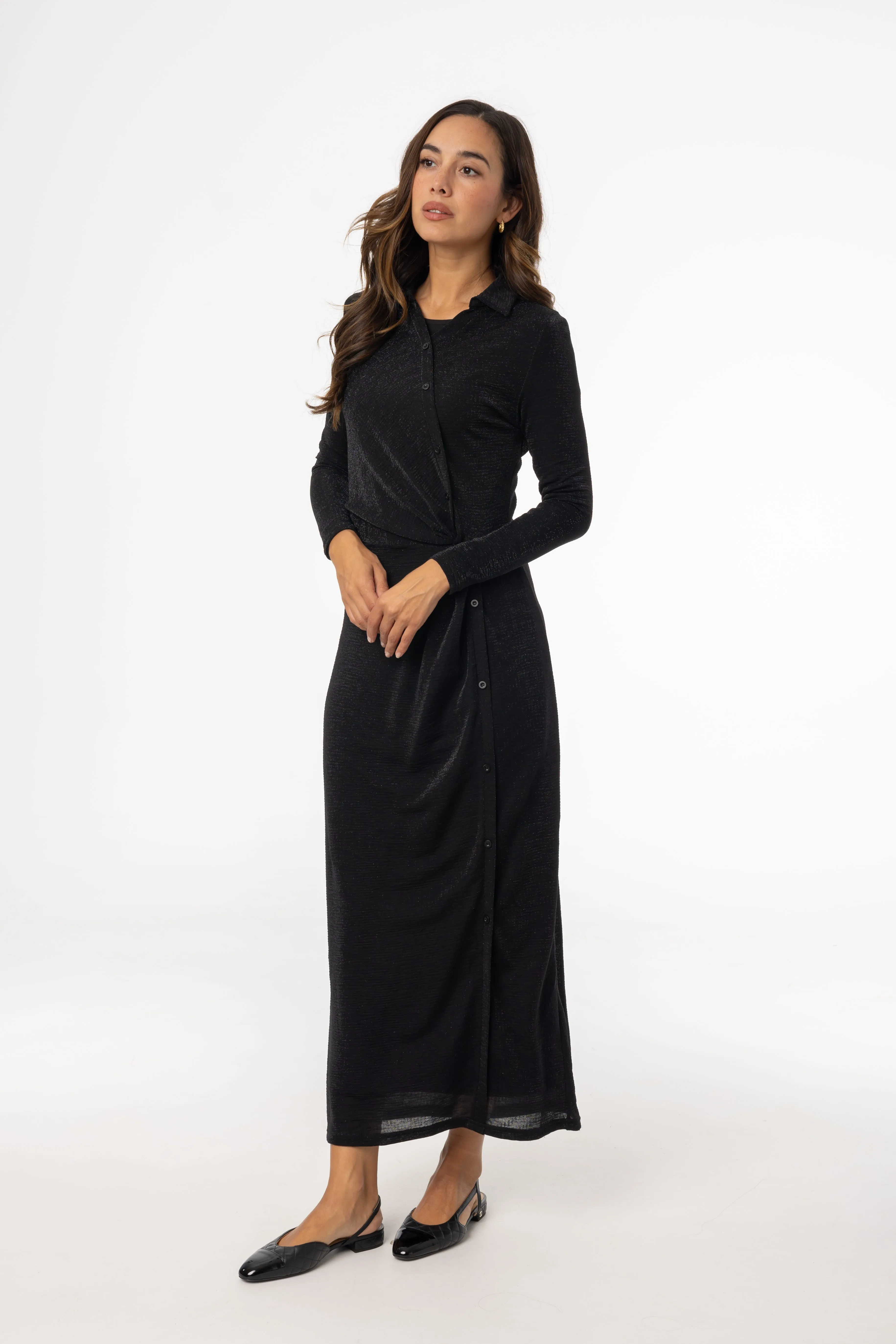 Playful design piece Black Sparkle Side Button Maxi Dress