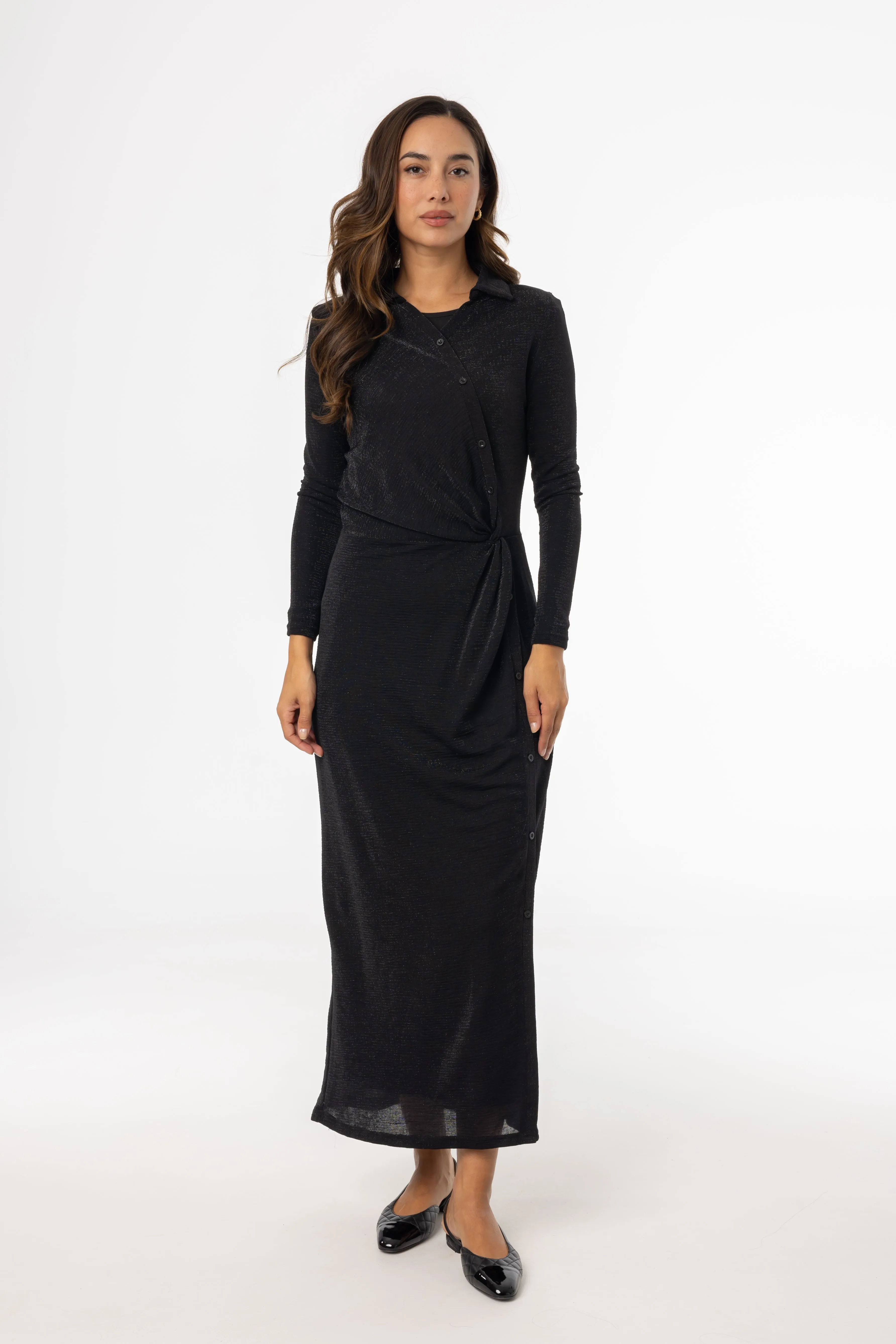 Black Sparkle Side Button Maxi Dress Refined Form Grace Vibe