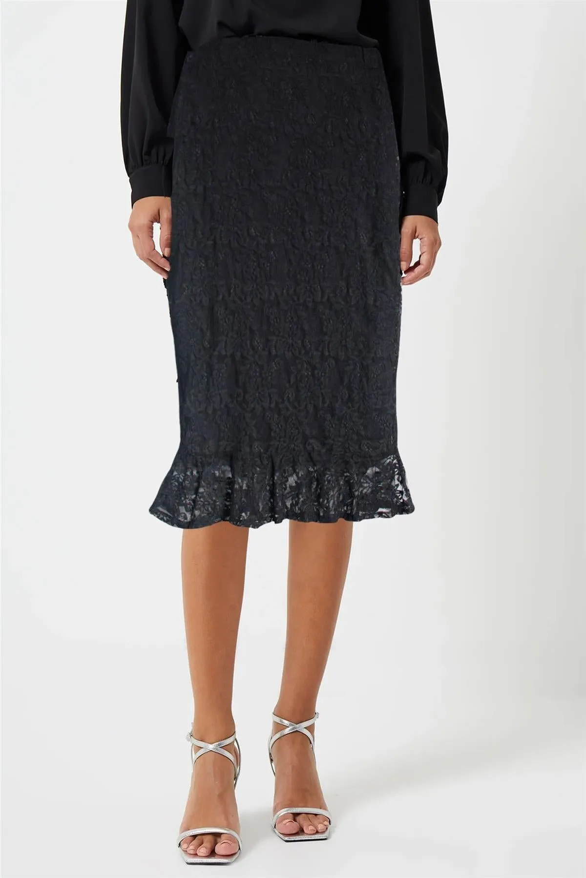 Lace Pencil Skirt Frill Hem Light Comfort
