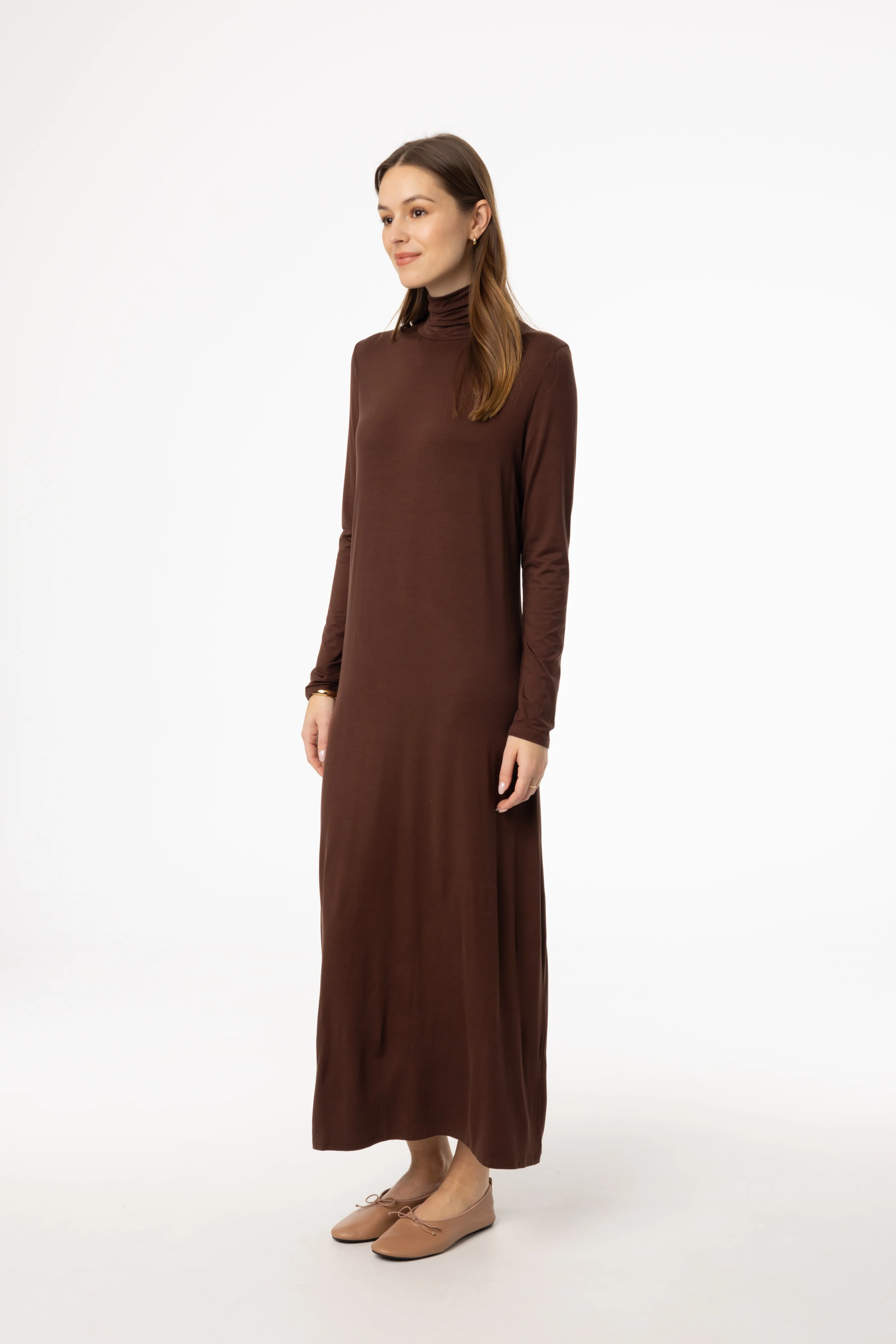 Brown Turtleneck Maxi Dress Wrap style Dreamy Flow