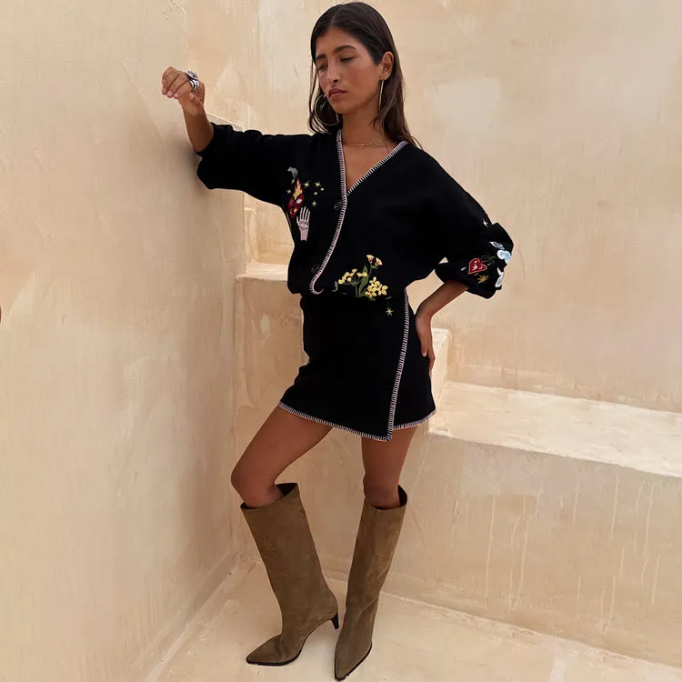 Black Night Garden Mini Wrap Skirt Hypoallergenic Fiber