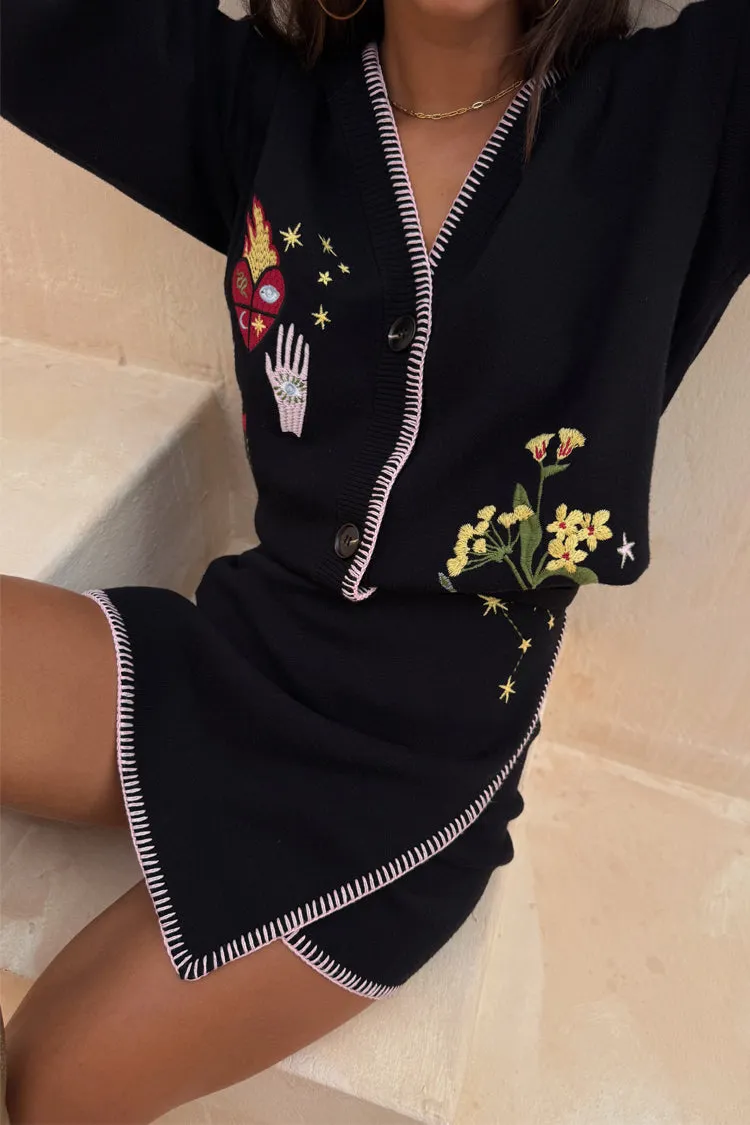 Black Night Garden Mini Wrap Skirt Layered Edging