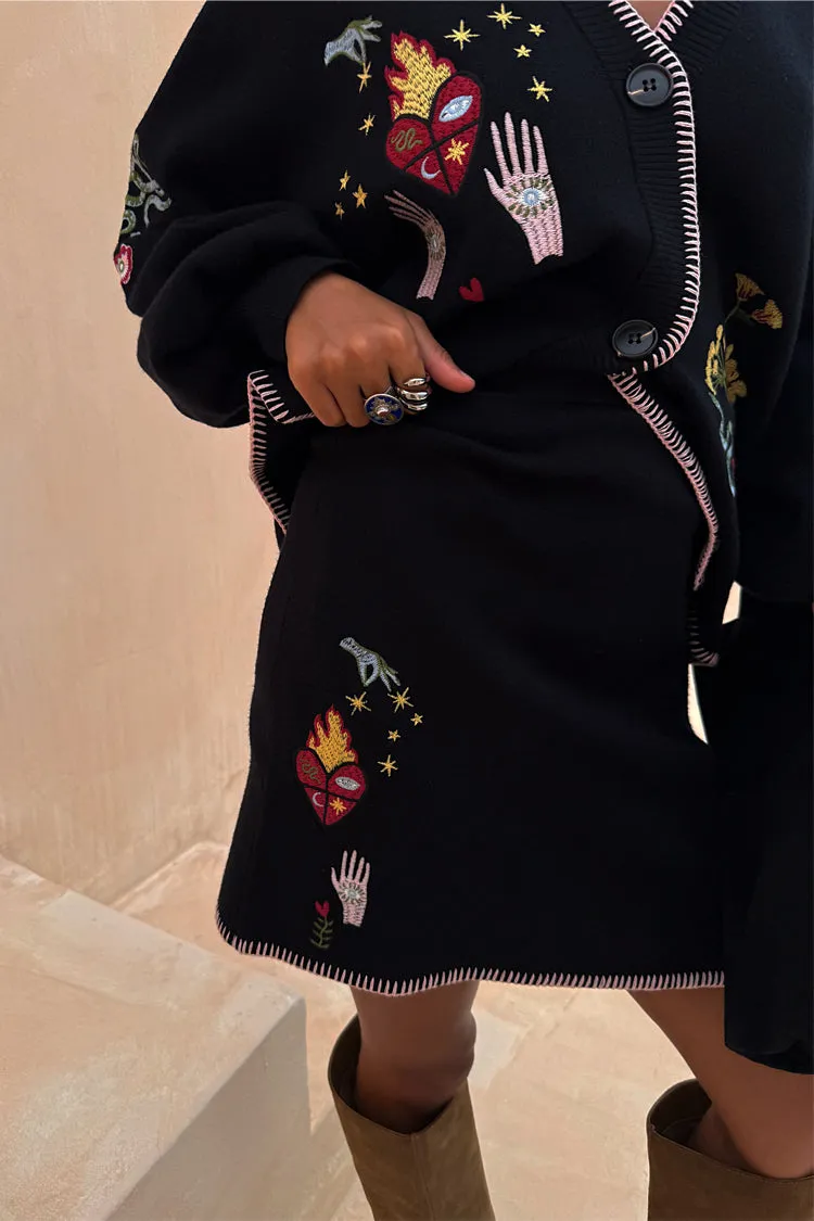 Black Night Garden Mini Wrap Skirt Light Weight