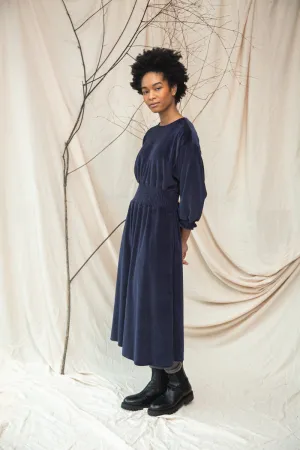 Vibrant fit Pose Glow Alena Organic Cotton Velour Dress in Night Sky Navy