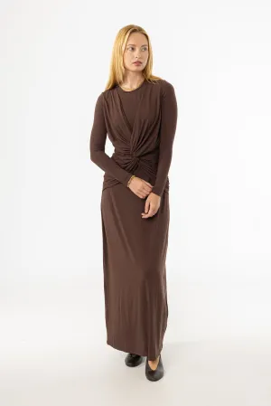 Young Edge Light and Comfortable Wear Brown Knot Crossover Maxi Dress