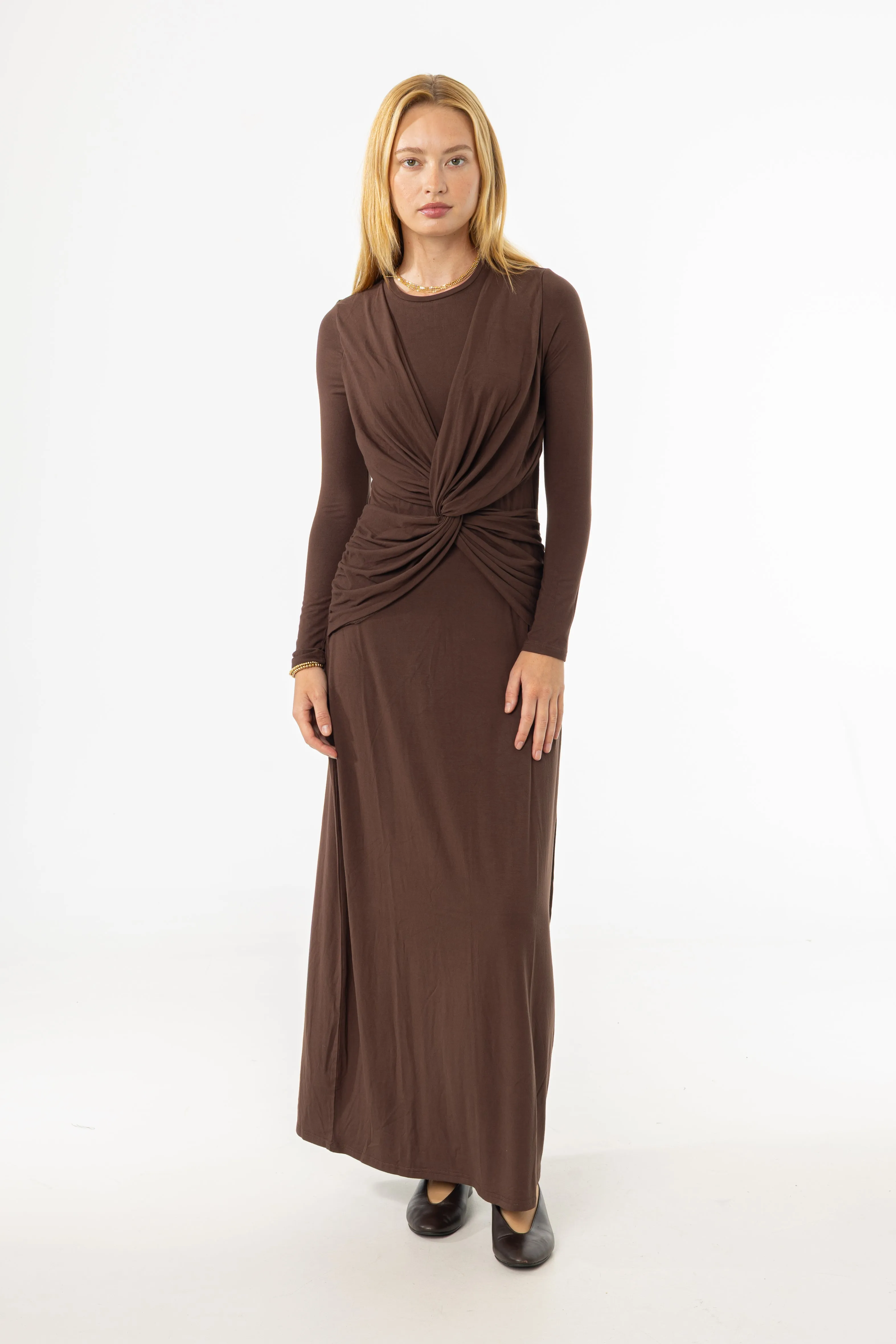 Brown Knot Crossover Maxi Dress Bright Mood