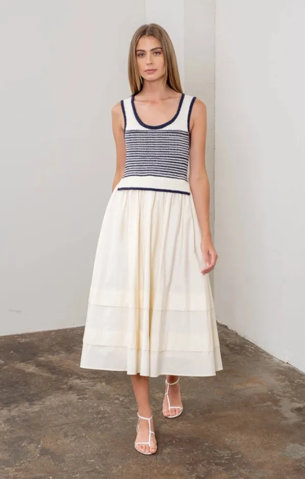 Paris Stripe Mixed Media Midi tailored look