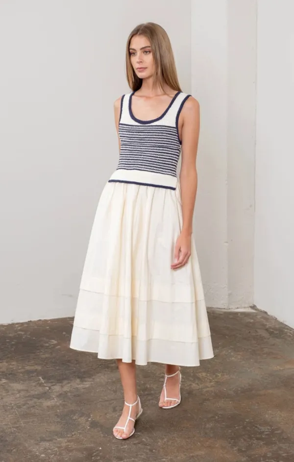Paris Stripe Mixed Media Midi Blue Sky