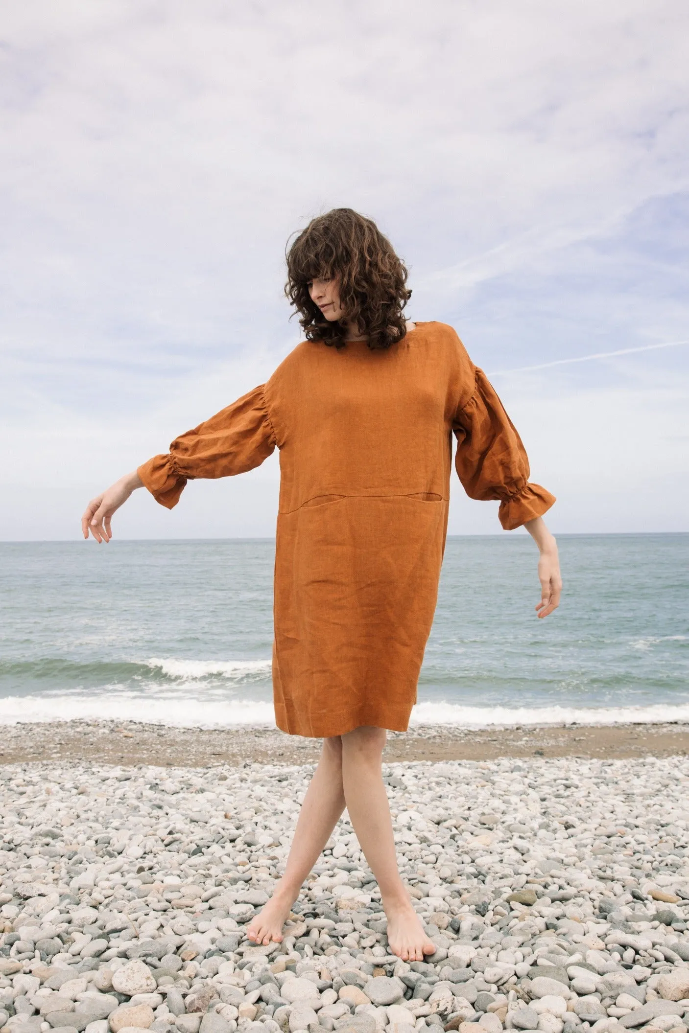 Claudia-May Linen Dress in Pecan Cozy And Stylish