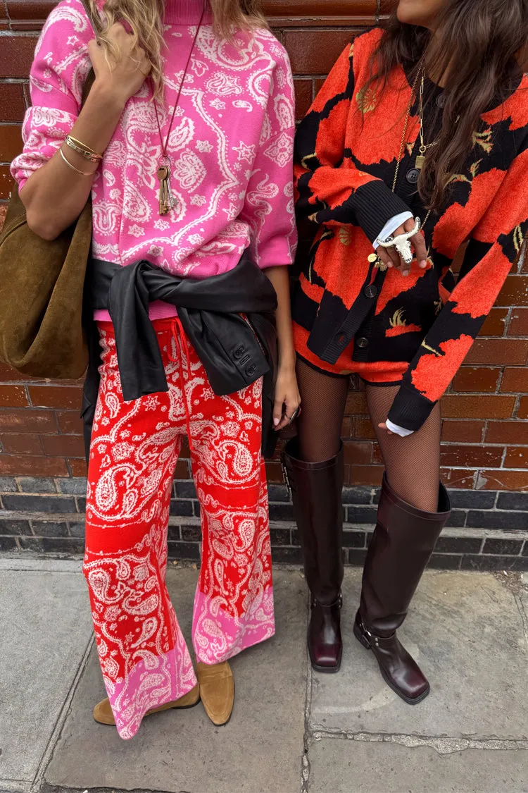 Red Bandana Wide Leg Trousers MoistureWicking Fabric