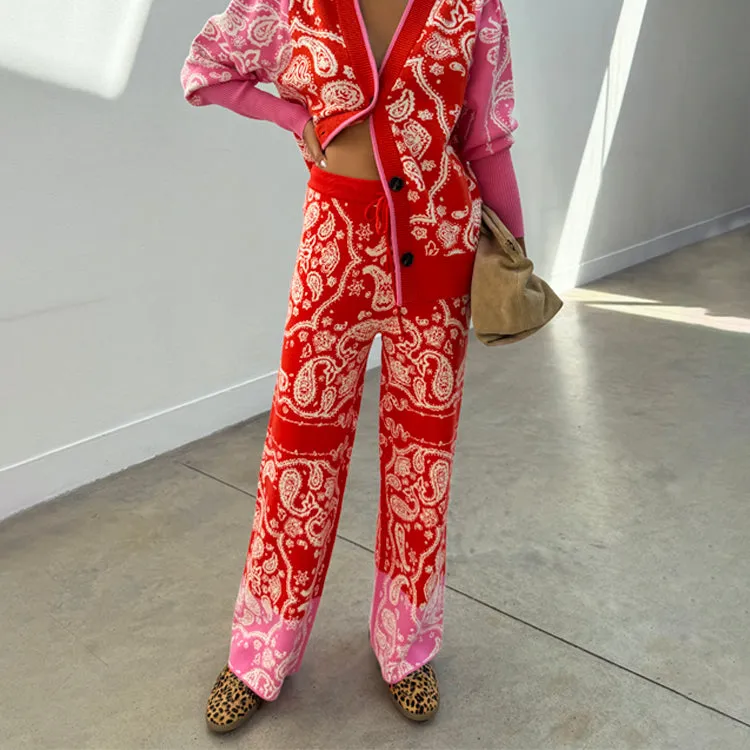 Modern Drape Red Bandana Wide Leg Trousers