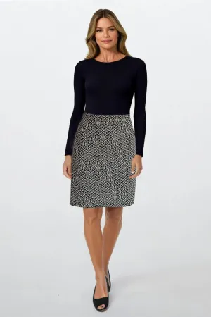 Versatile Fit Floral Pattern Black White Geo Design Stretch Skirt