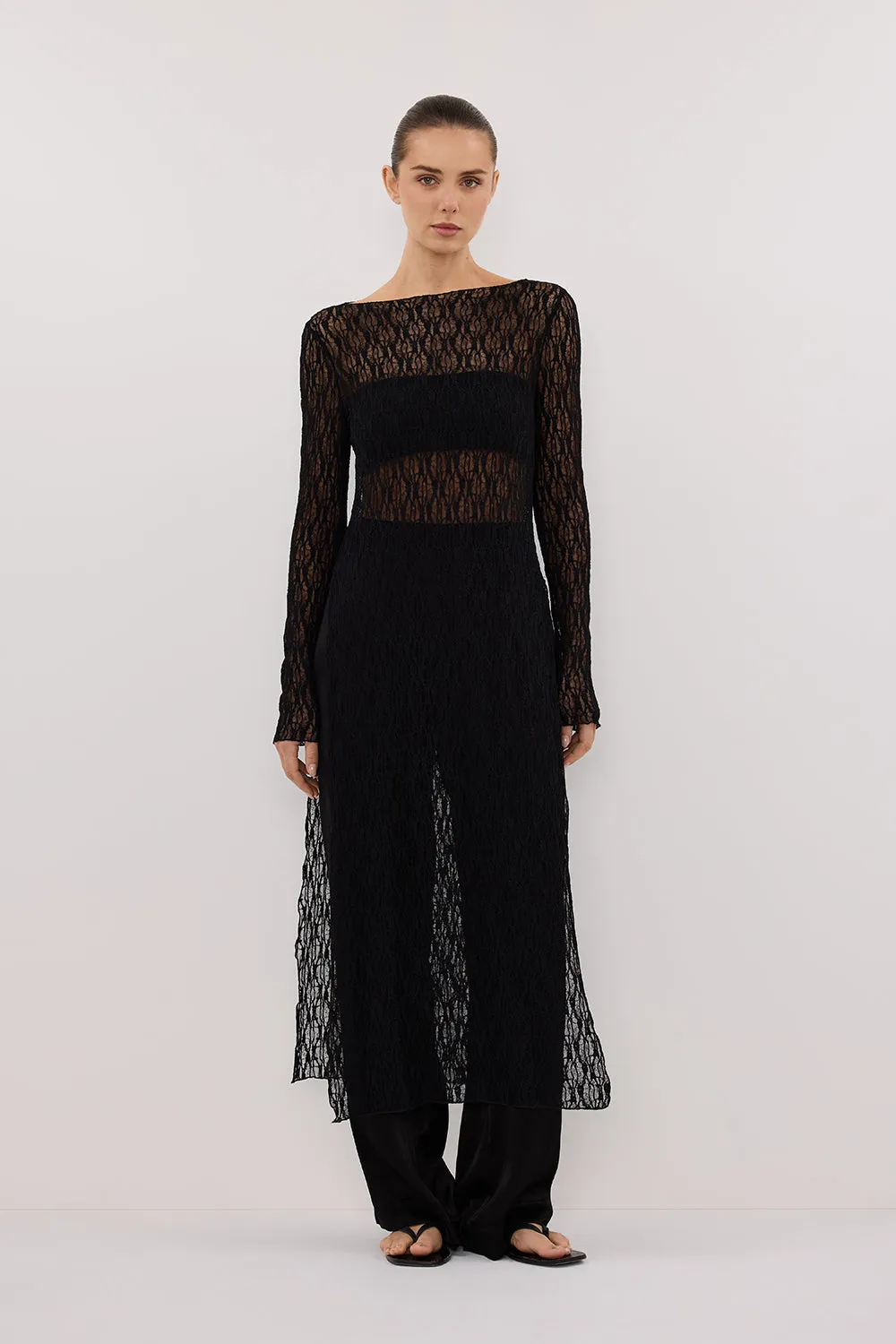 LIZZIE BLACK BOAT NECK TUNIC TOP Compact Weave