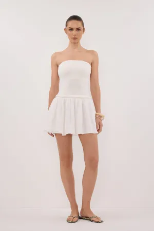 COCO WHITE STRAPLESS HYBRID MINI DRESS Simple Comfort Rhinestone-Detail