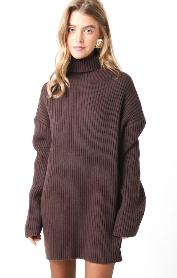 Coffee Bean Turtleneck Sweater Tunic Sleek Vibe