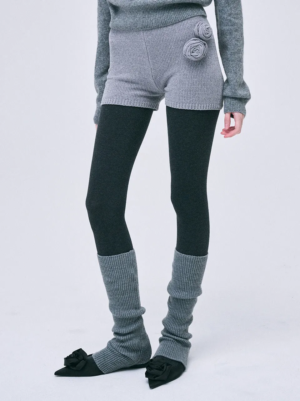 KNIT SHORTS ROSE_GREY Reflective Yarn Accent