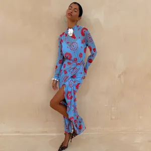 Chic Appeal Blue and Red Morocco Mesh Wrap Dress