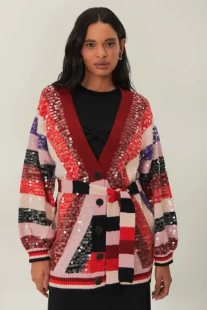 Classic Comfort Flexible Rib Trimming Colorful Stripes Knit Cardigan