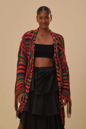 Recycled Polyester Blend Colorful Stripes Knit Cardigan