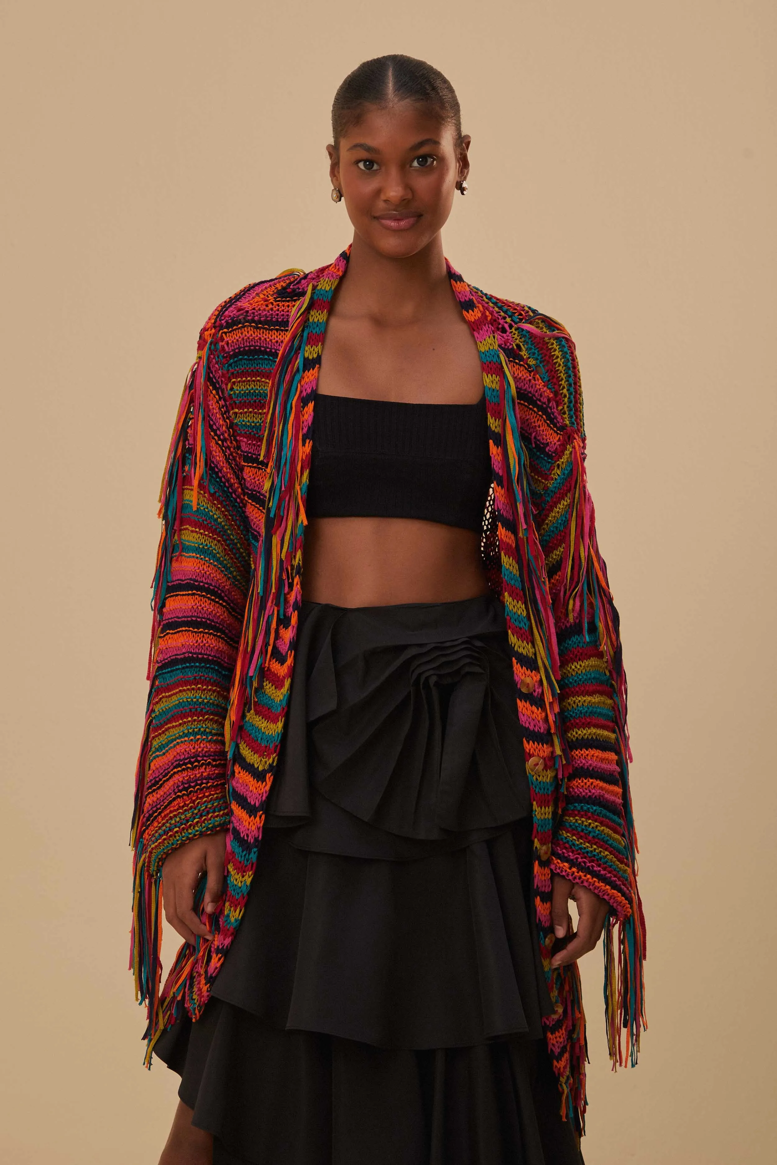 Recycled Polyester Blend Colorful Stripes Knit Cardigan