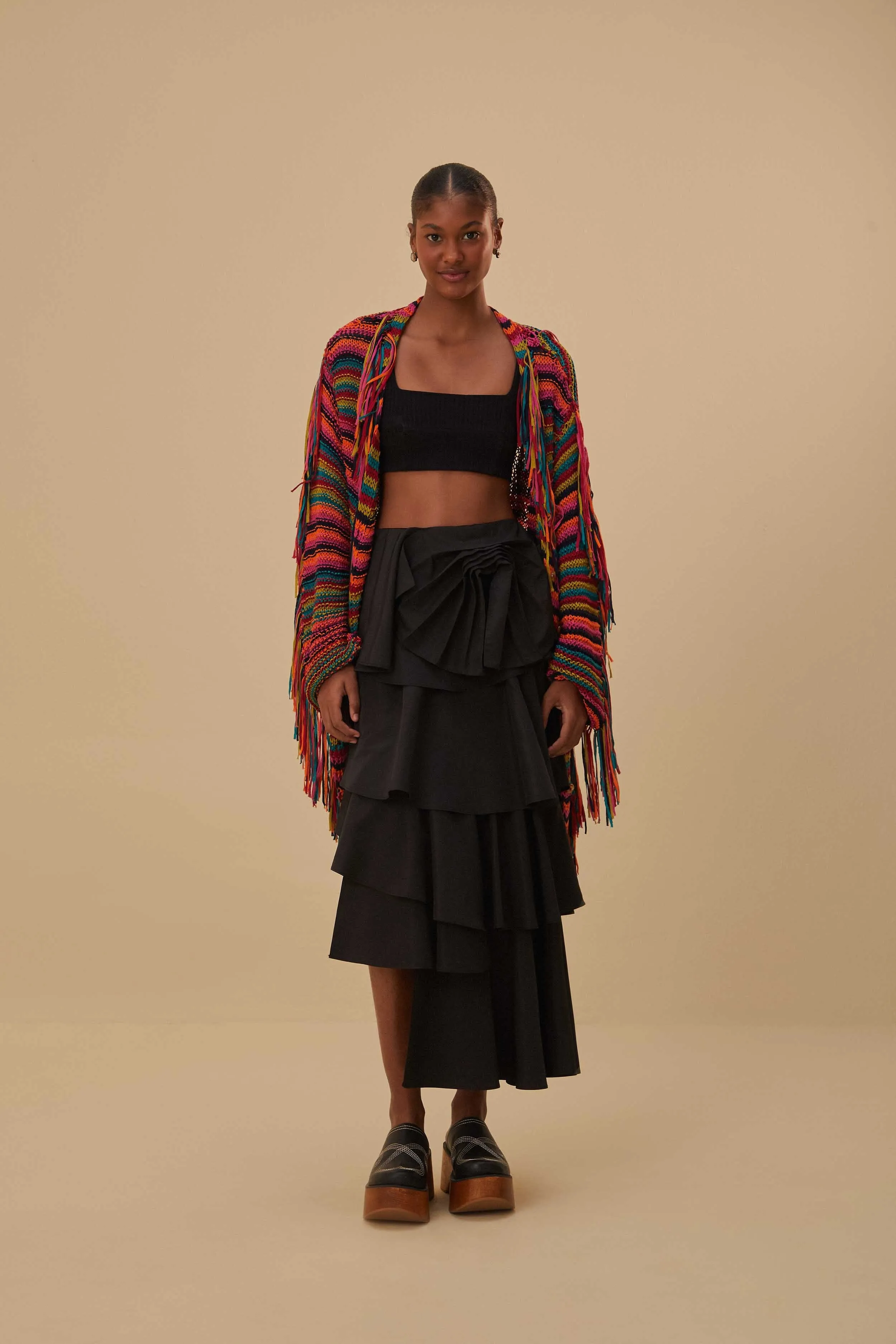 Colorful Stripes Knit Cardigan Essential Wear Relaxed Crew Neck