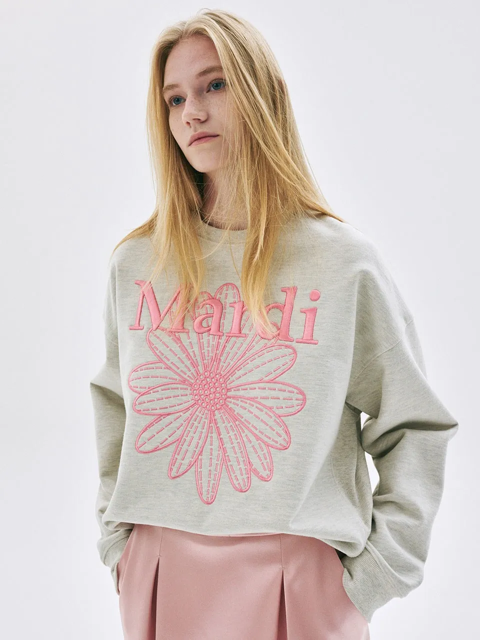 SWEATSHIRT FLOWERMARDI NEEDLEWORK_OATMEAL PEONY Poplin Embroidered Detail