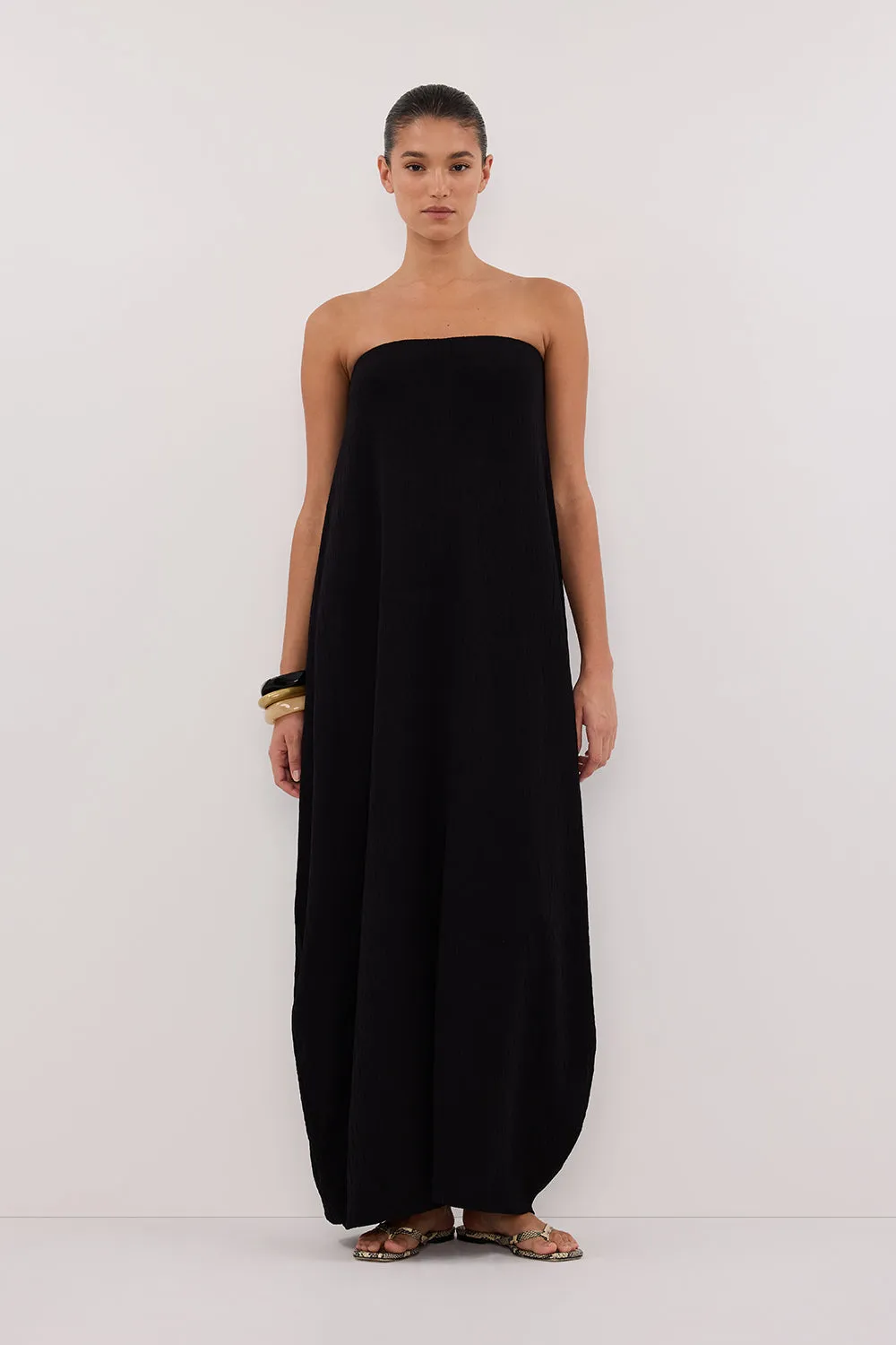 ALIAS BLACK TEXTURED KNIT STRAPLESS MIDI DRESS Romantic Hour