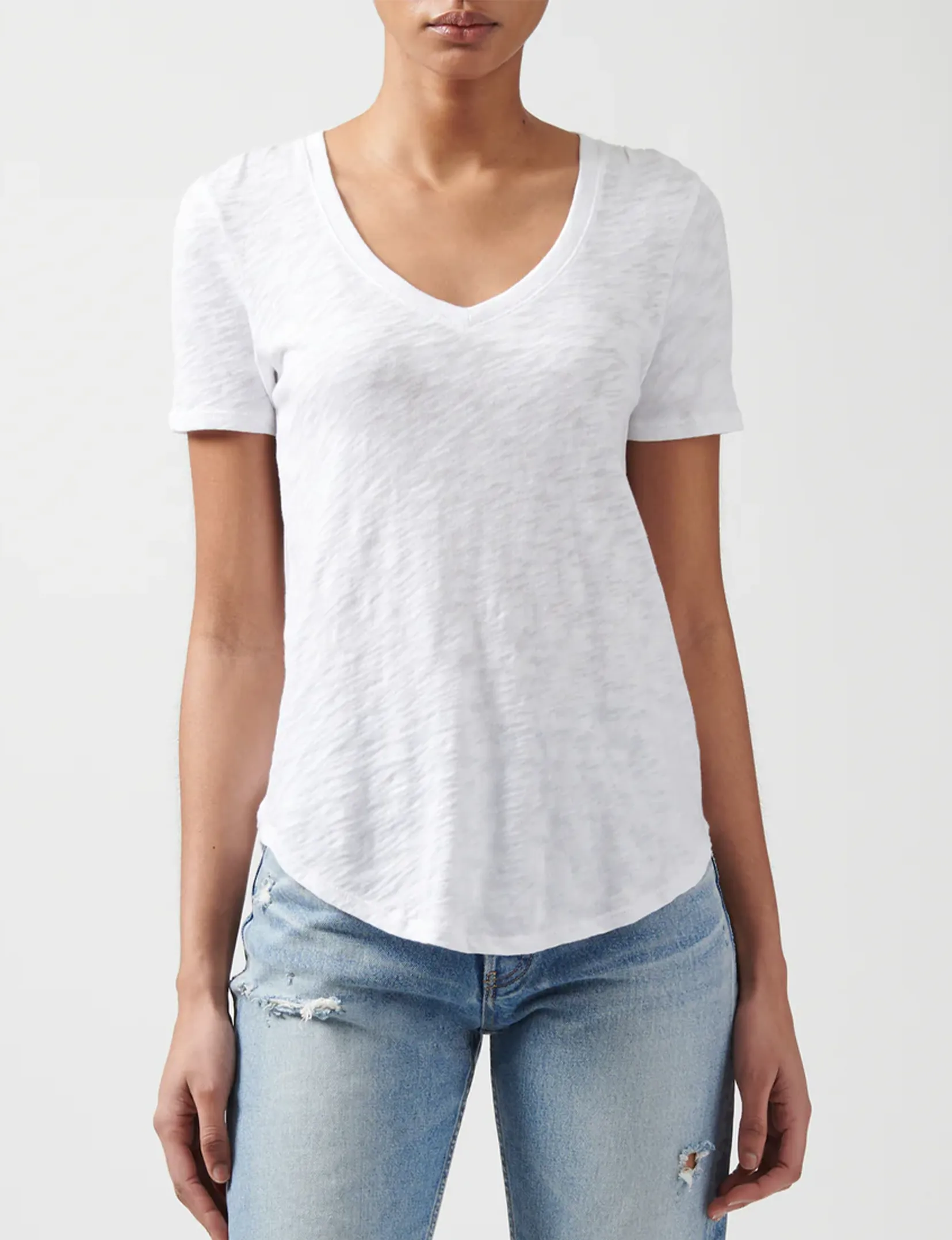 Slub Jersey V-Neck S/S Tee, White Flex Fit Functional Fashion