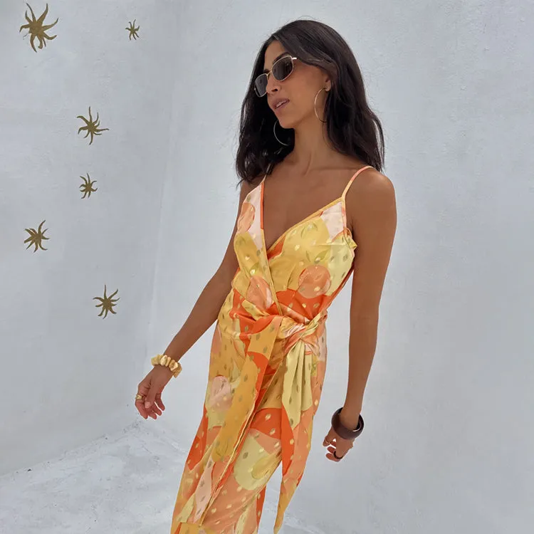 Apricot Strappy Vienna Dress Draped Silhouette