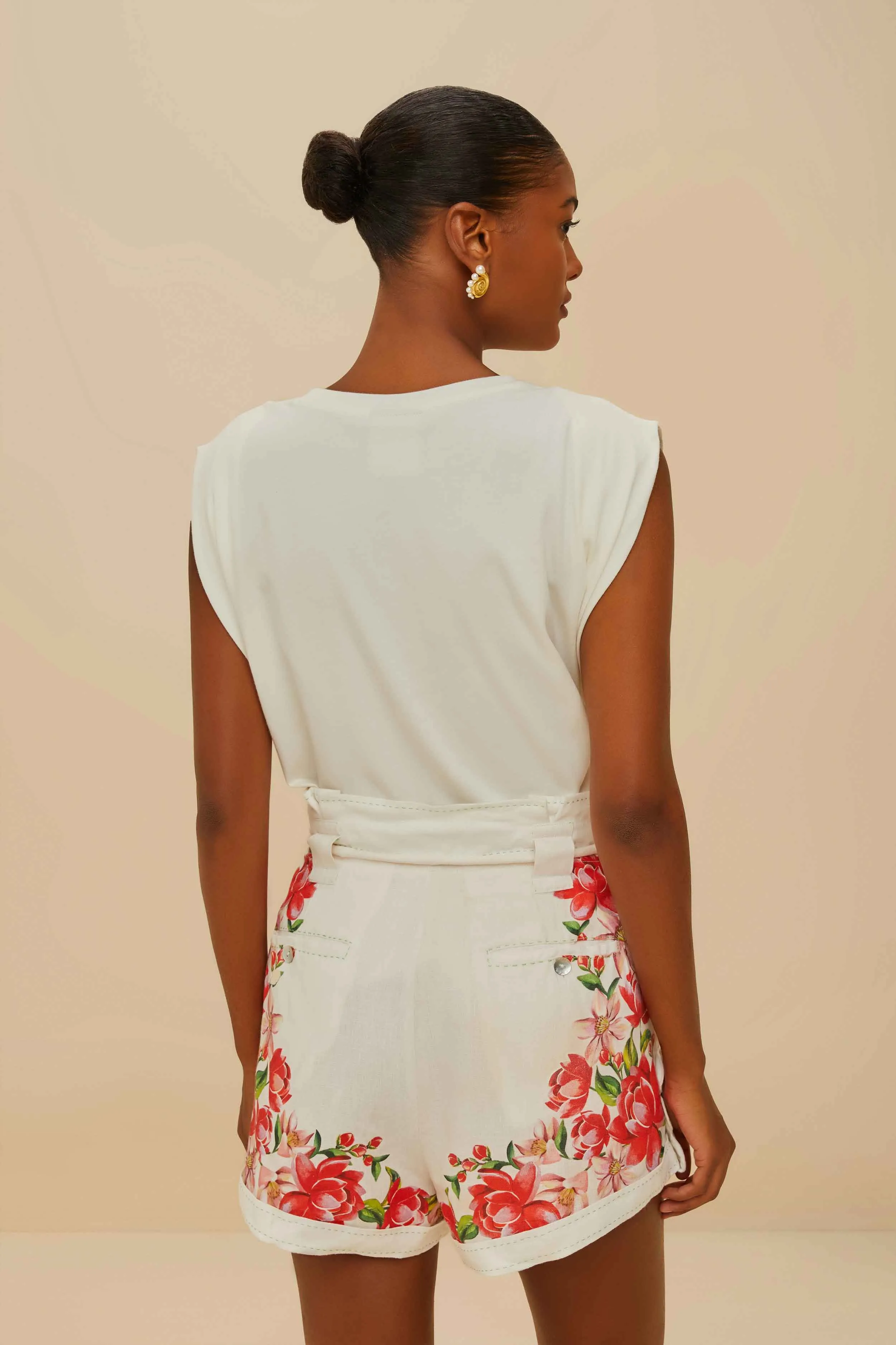 Chill Vibes Off-White Flower Tapestry Embroidered Shorts