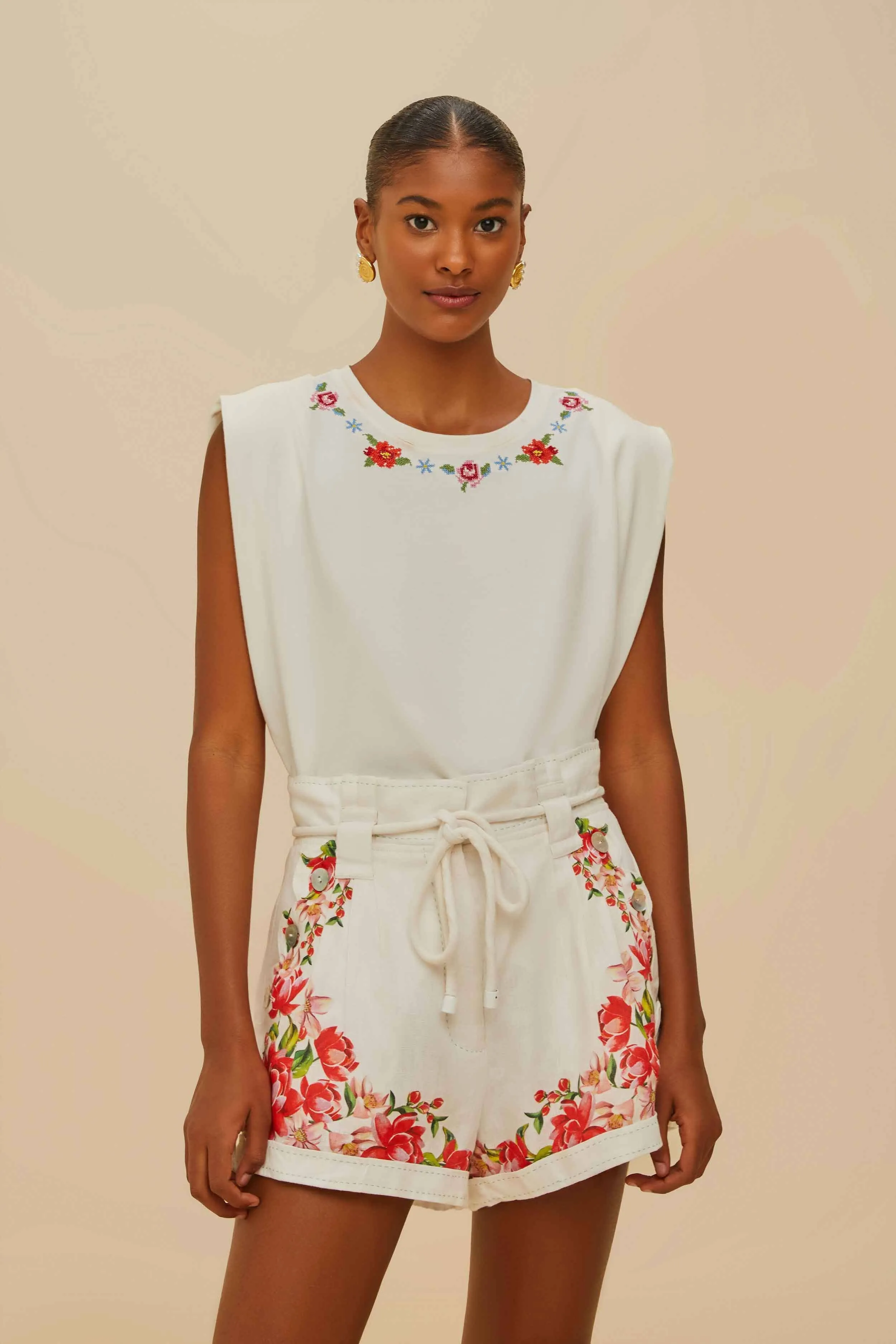 FasteningLoops Minimal Fit Off-White Flower Tapestry Embroidered Shorts