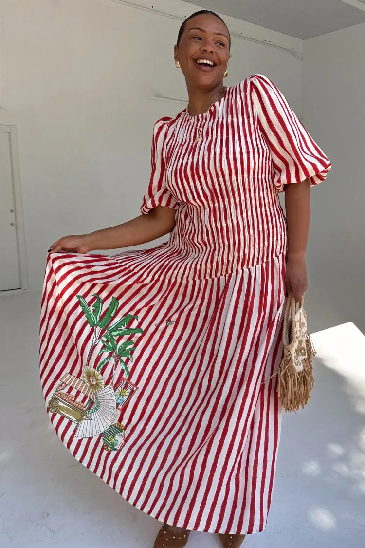 Red Stripe Nara Dress Classic Move Airy Fabric