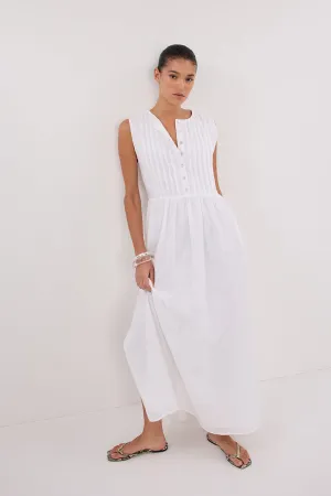 Cool Undertone LARS WHITE PINTUCK LINEN MIDI DRESS