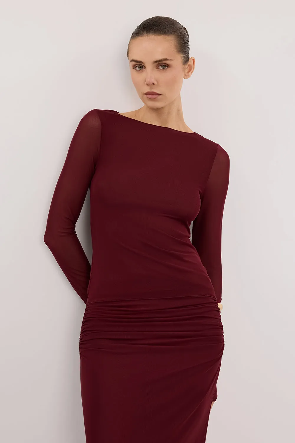 NYRA WINE LONG SLEEVE MESH TOP Multi Panel