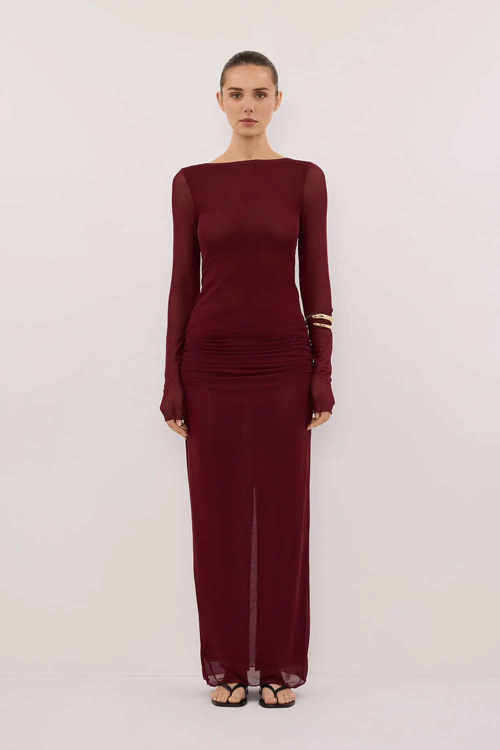 NYRA WINE LONG SLEEVE MESH TOP Eco Conscious Production