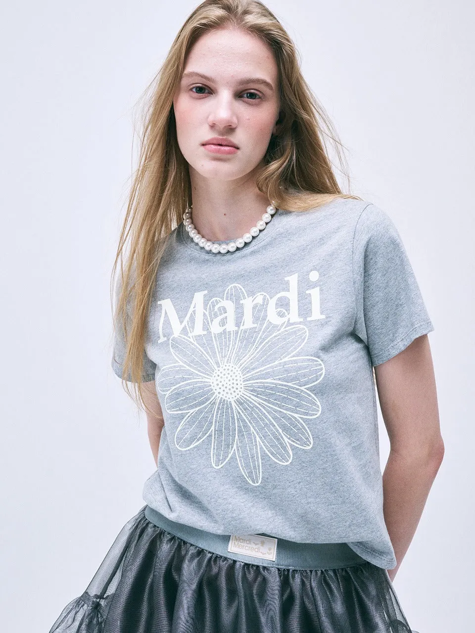 Playful Design Daily Favorite SLIM TSHIRT FLOWERMARDI_GREY IVORY