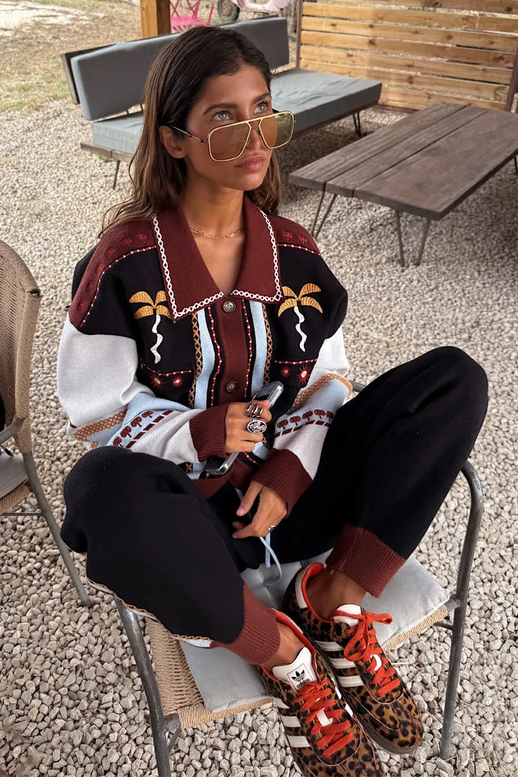 Geometric Knit Cardigan with Embroidery Detail simple design