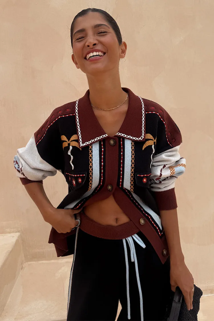 Geometric Knit Cardigan with Embroidery Detail StretchRecovery Yarn