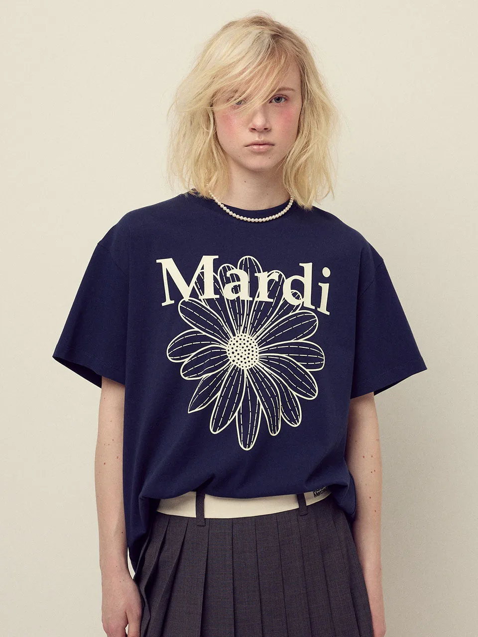 School Uniform Soft and Light UNISEX TSHIRT FLOWERMARDI_NAVY IVORY