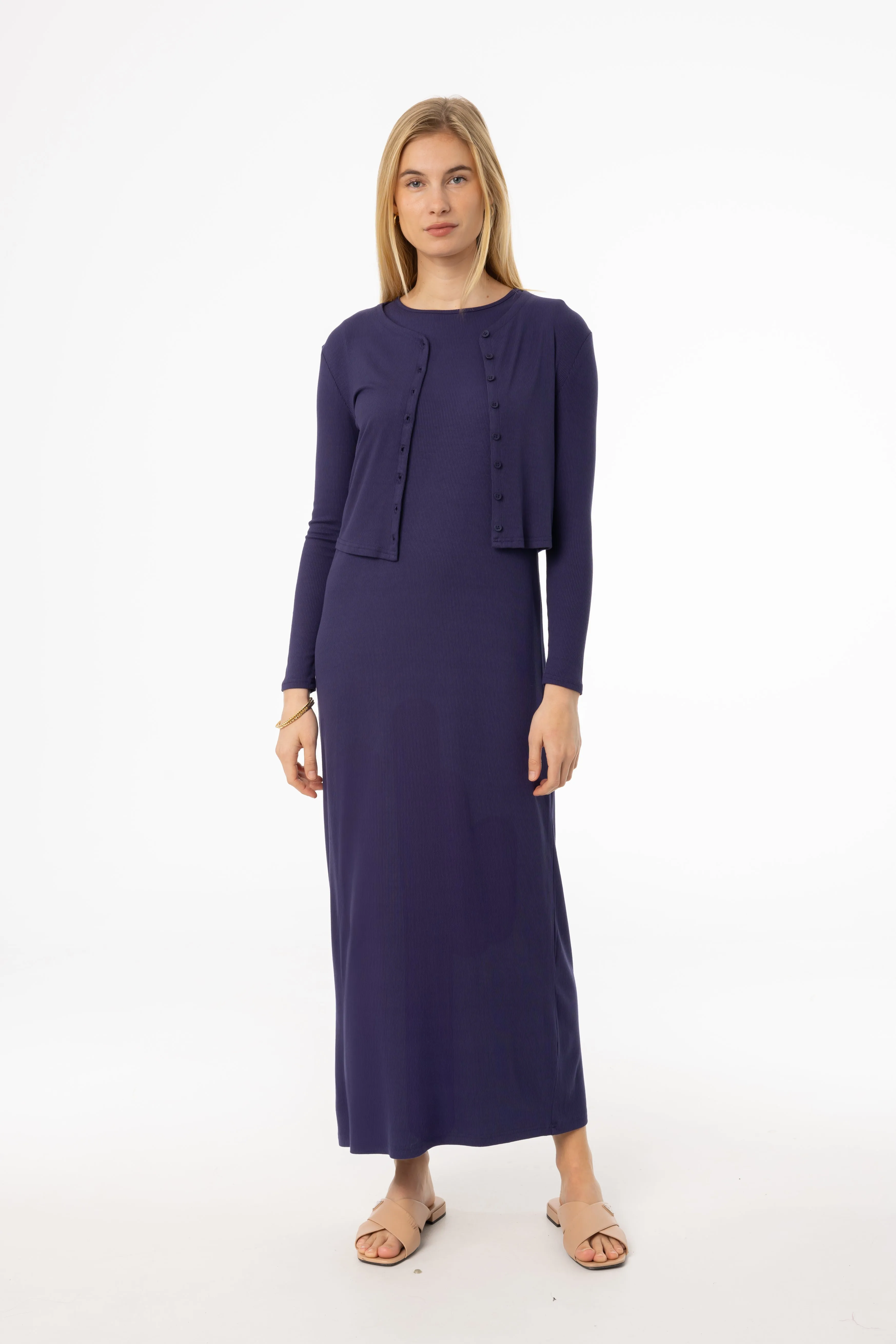 City Mood Winter Proof Navy Ribbed Maxi Jumper