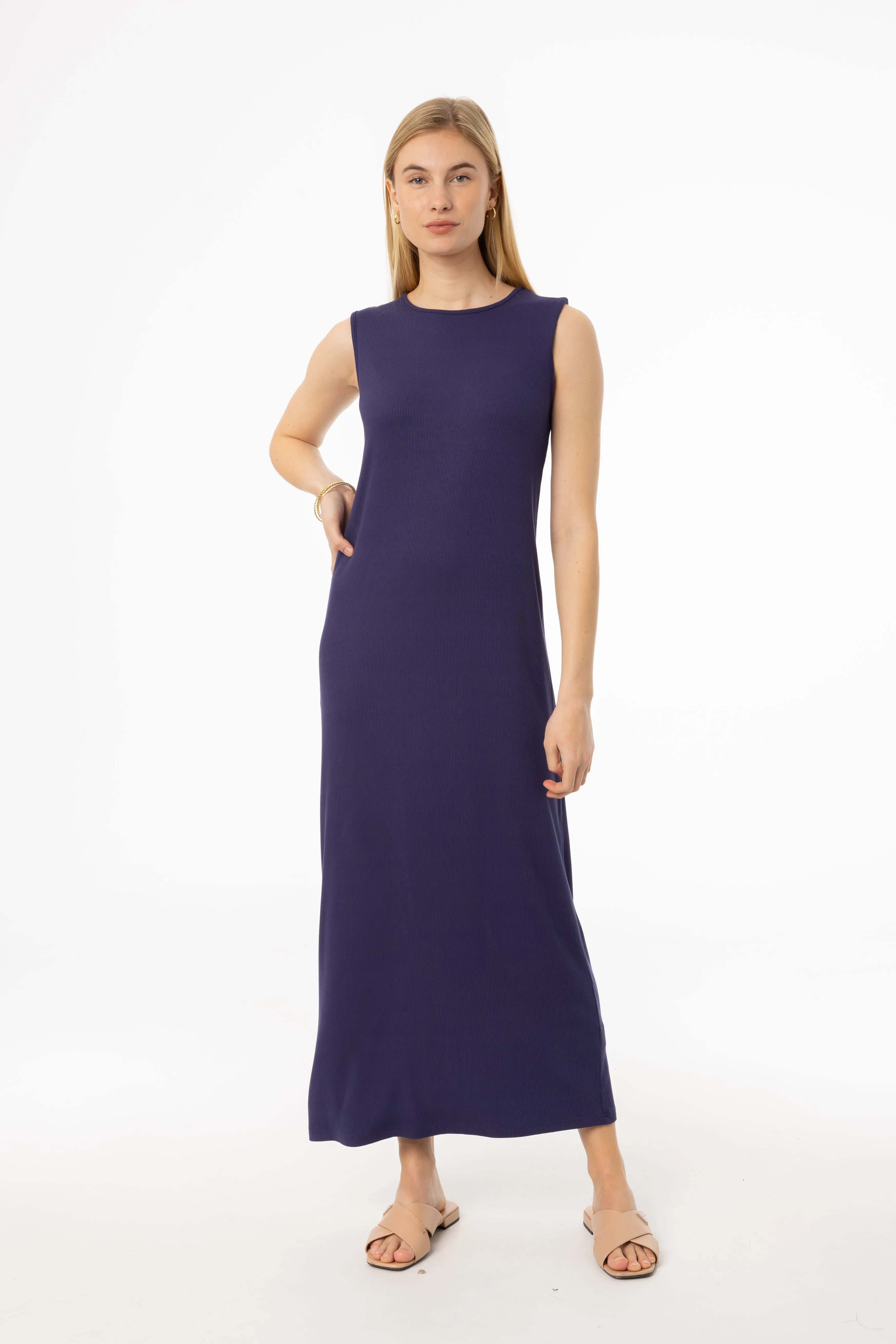 Summer Fashion Navy Ribbed Maxi Jumper