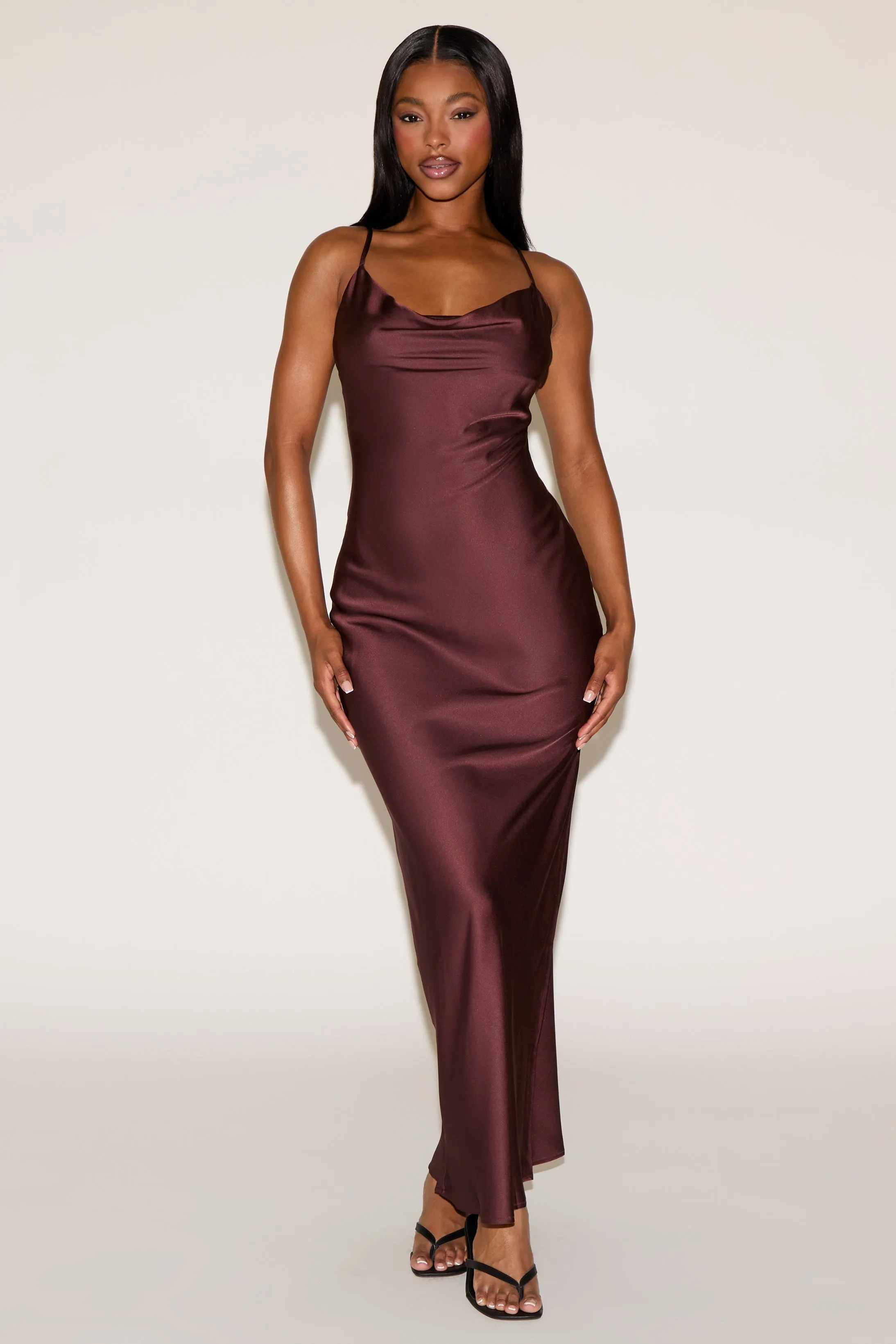 COWL NECK SLEEVELESS SLIP SATINY MAXI DRESS Chic beachwear dress Smile Feel