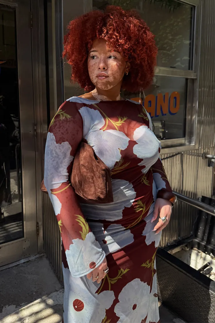 Draped-Style Burgundy & Blue Poppy Aria Dress