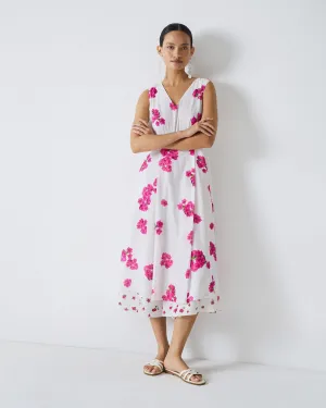 Chill Detail Warm Palette Ceylon Layered Dress - White & Fuchsia Print