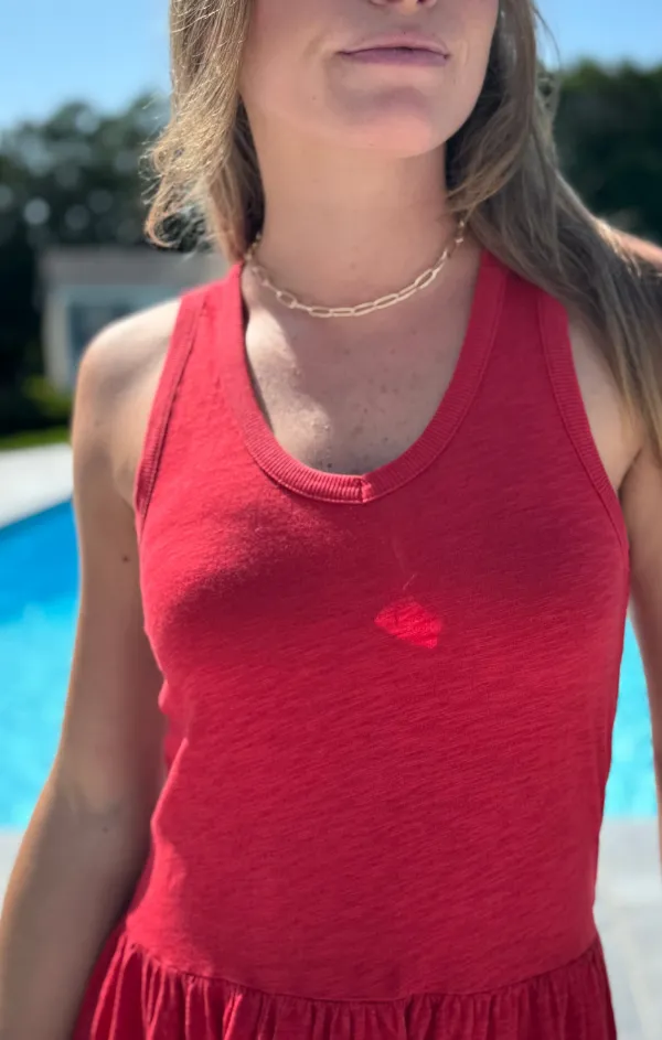 Bright-Hue Rib V Neck Tiered Tank Dress