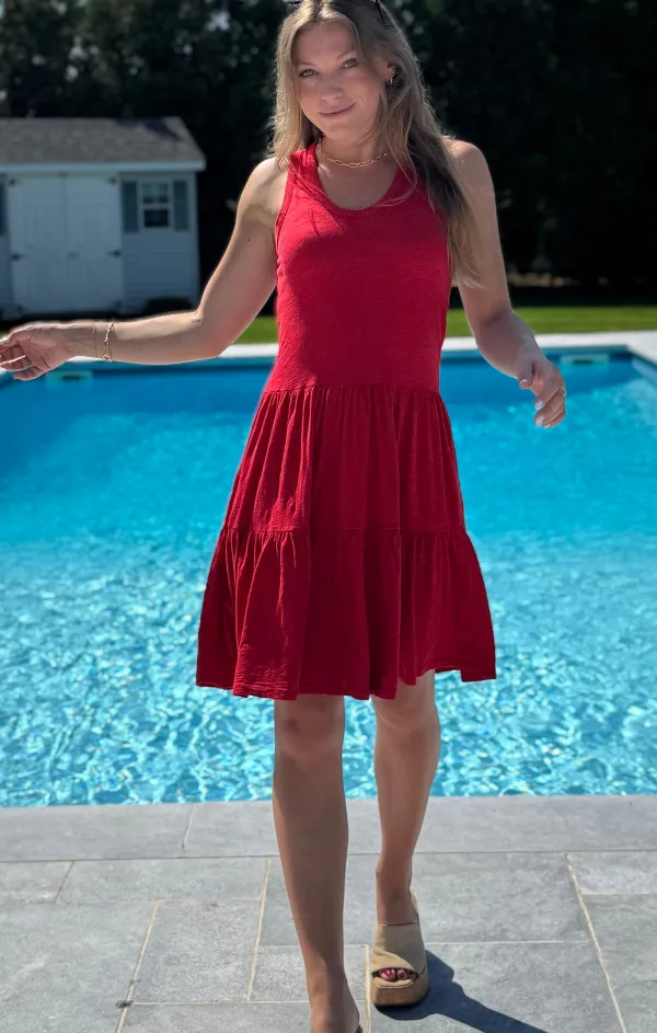 Rib V Neck Tiered Tank Dress Smooth Flow
