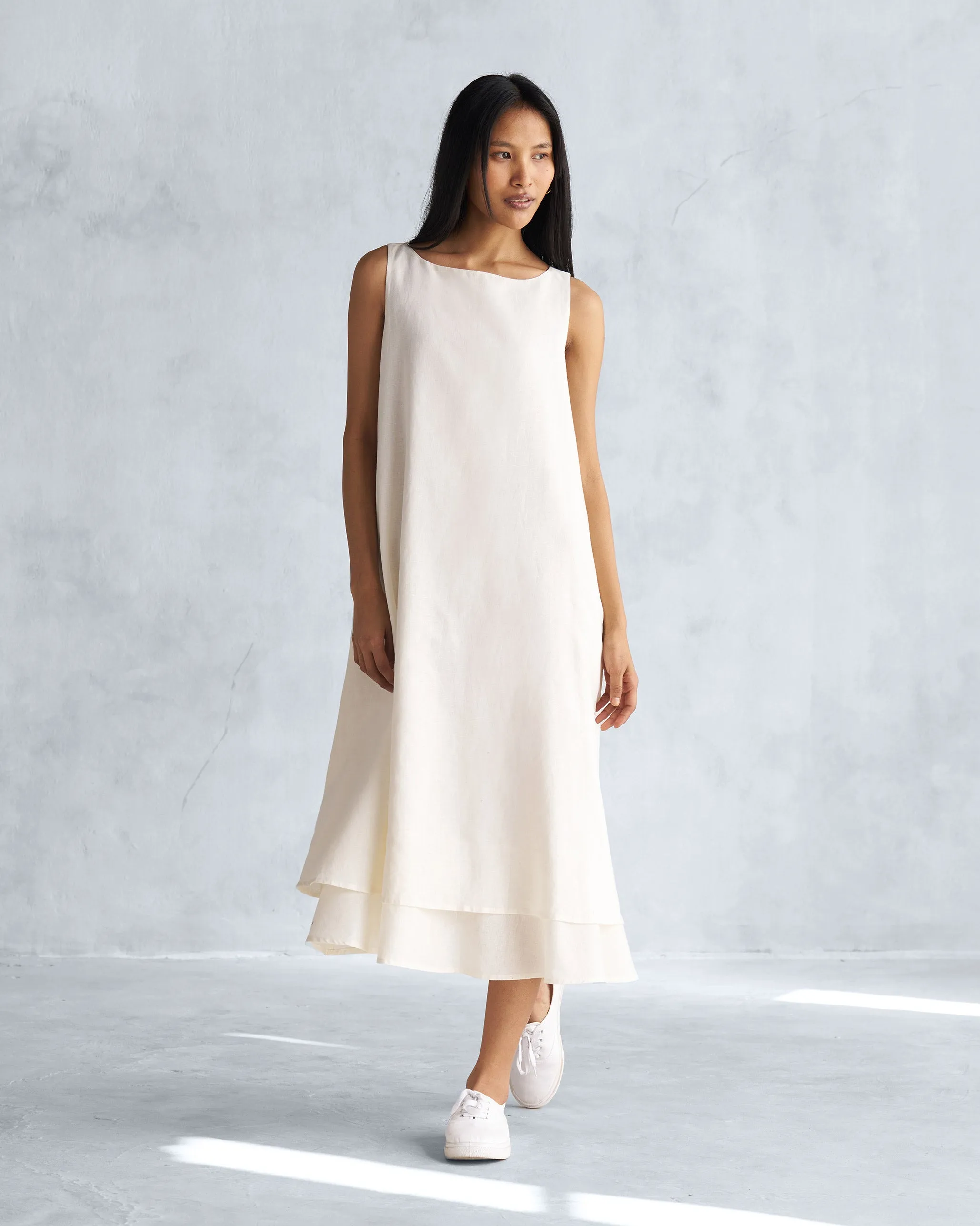 Elegant Layering Minimal Comfort Double Layer Dress - Ivory