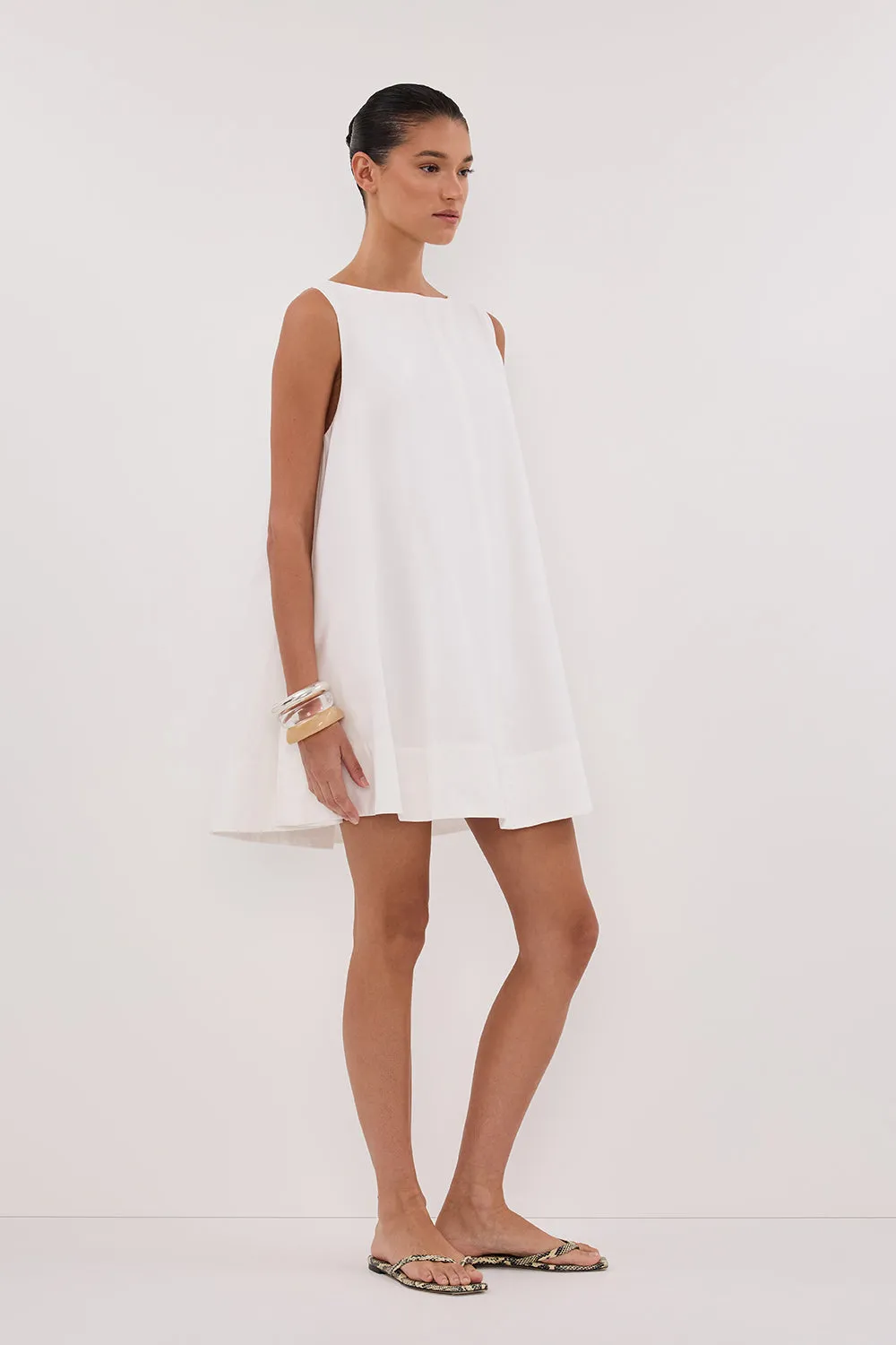 MAISIE WHITE POPLIN MINI DRESS Smart Comfort Fitted Mood