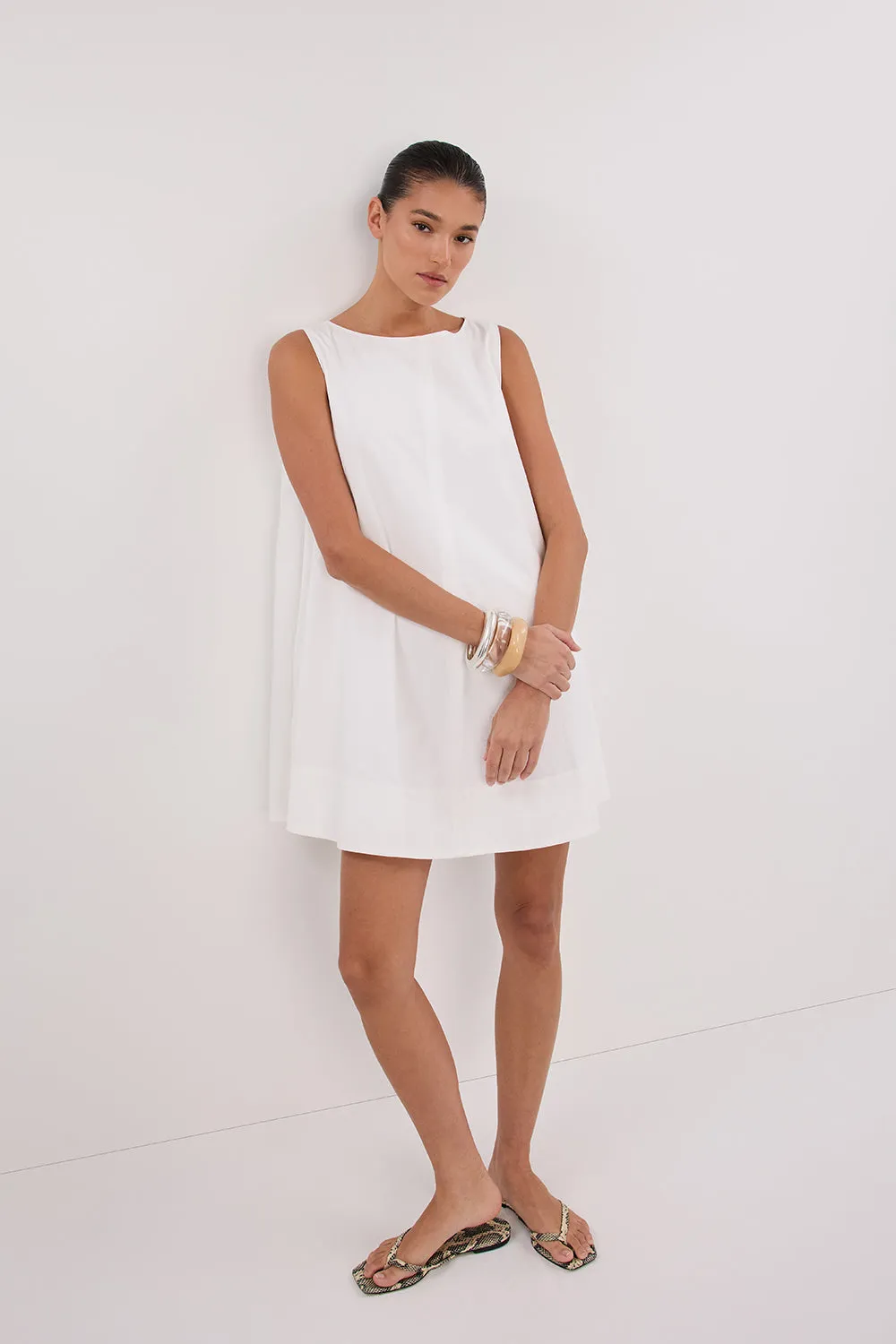 MAISIE WHITE POPLIN MINI DRESS Runway-Ready Refined Finish