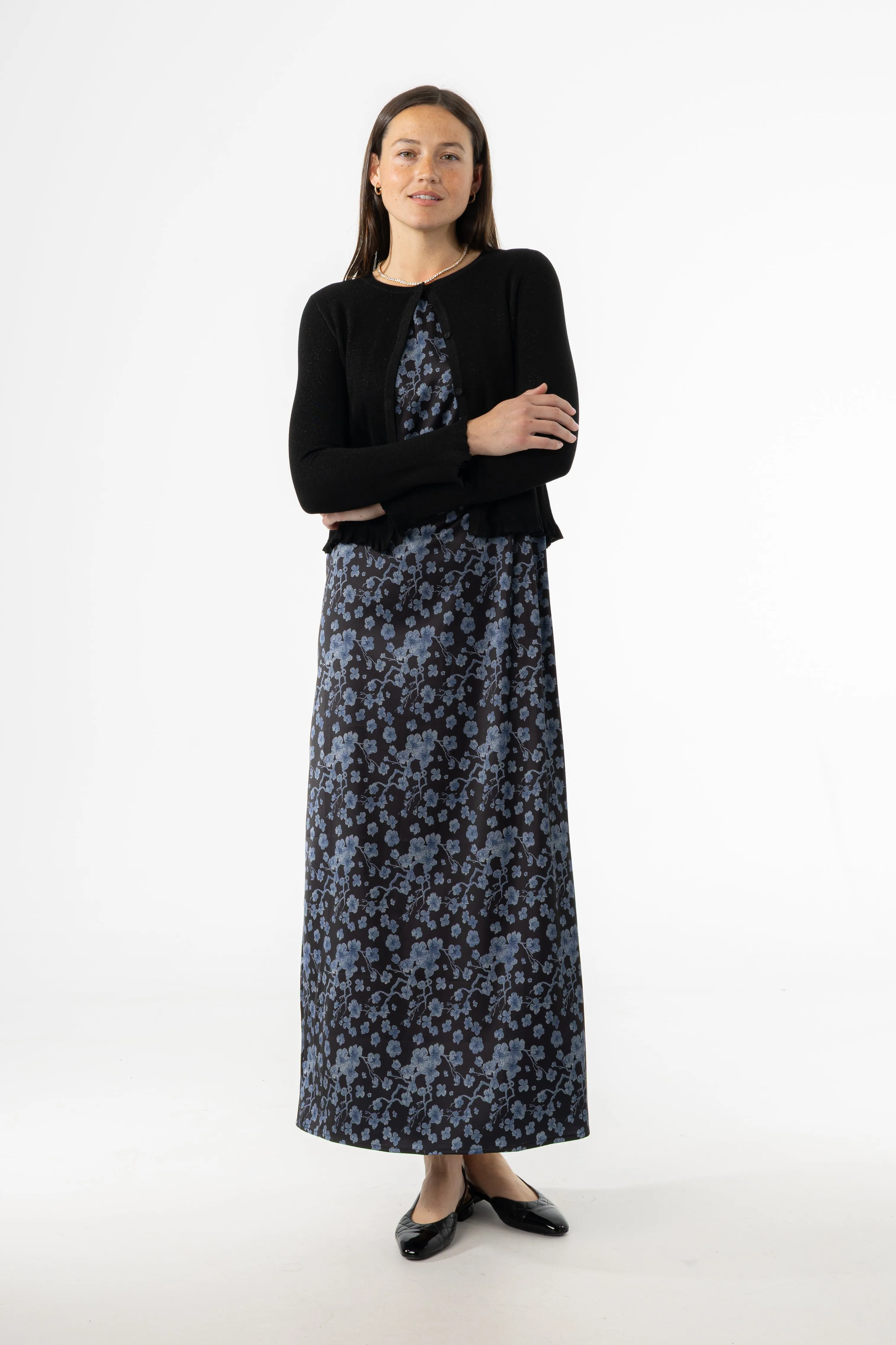 Stylish Design Blue Floral Printed A-Line Slip Jumper